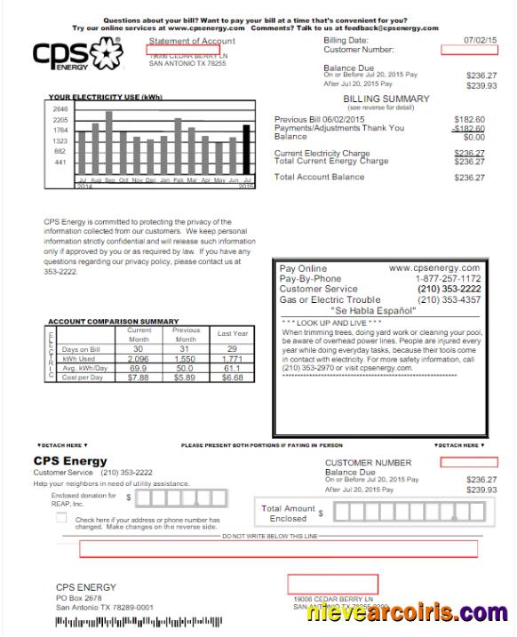 USA CPS ENERGY utility bill